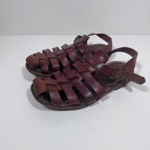 Vintage Handmade Genuine Leather Woven Fisherman Sandal Brown Women's 8 8.5 Boho